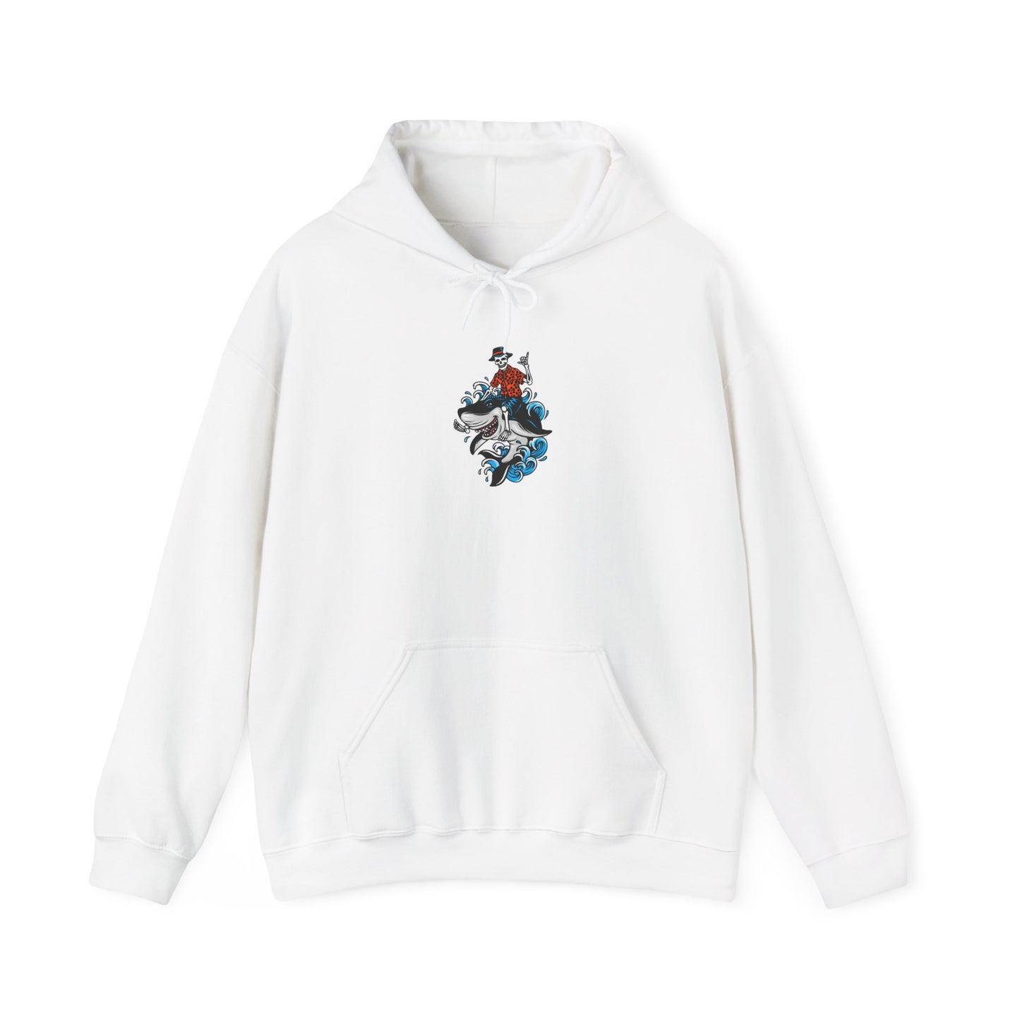 Rock on Skeleton Riding Shark Hooded Sweatshirt