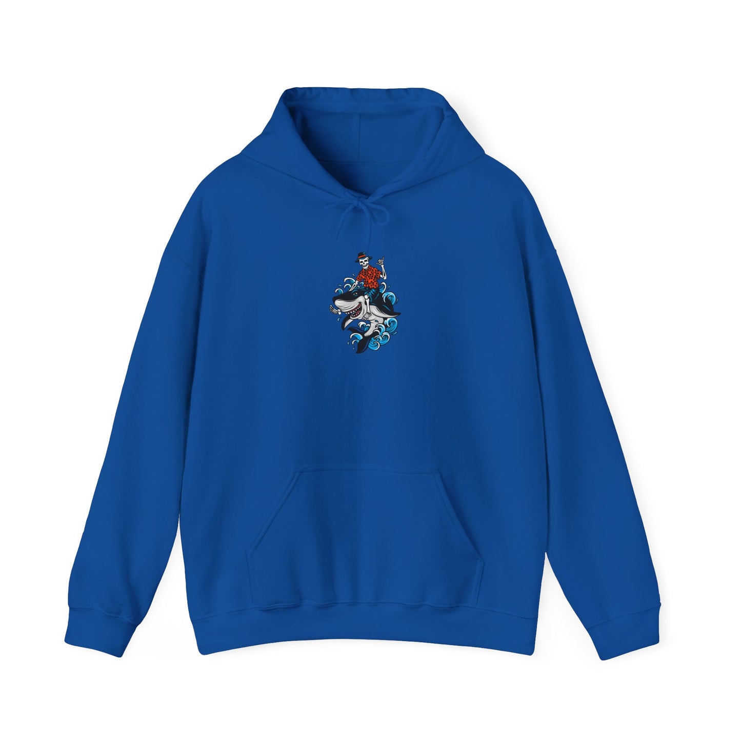 Rock on Skeleton Riding Shark Hooded Sweatshirt