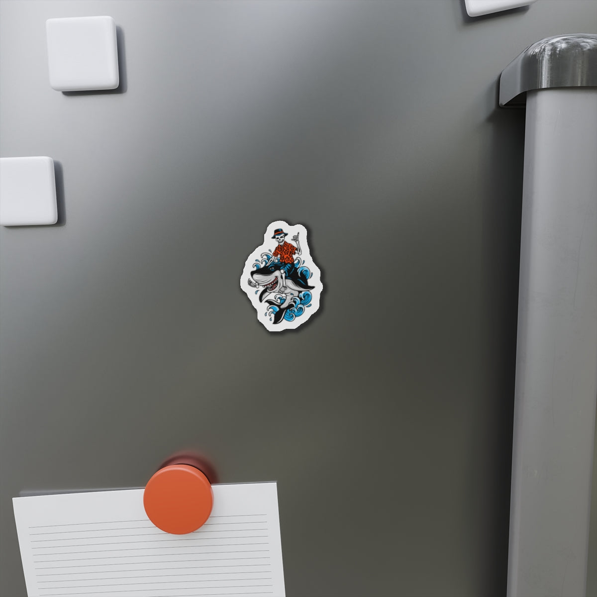 Rock on Skeleton Riding Shark Die-Cut Magnets