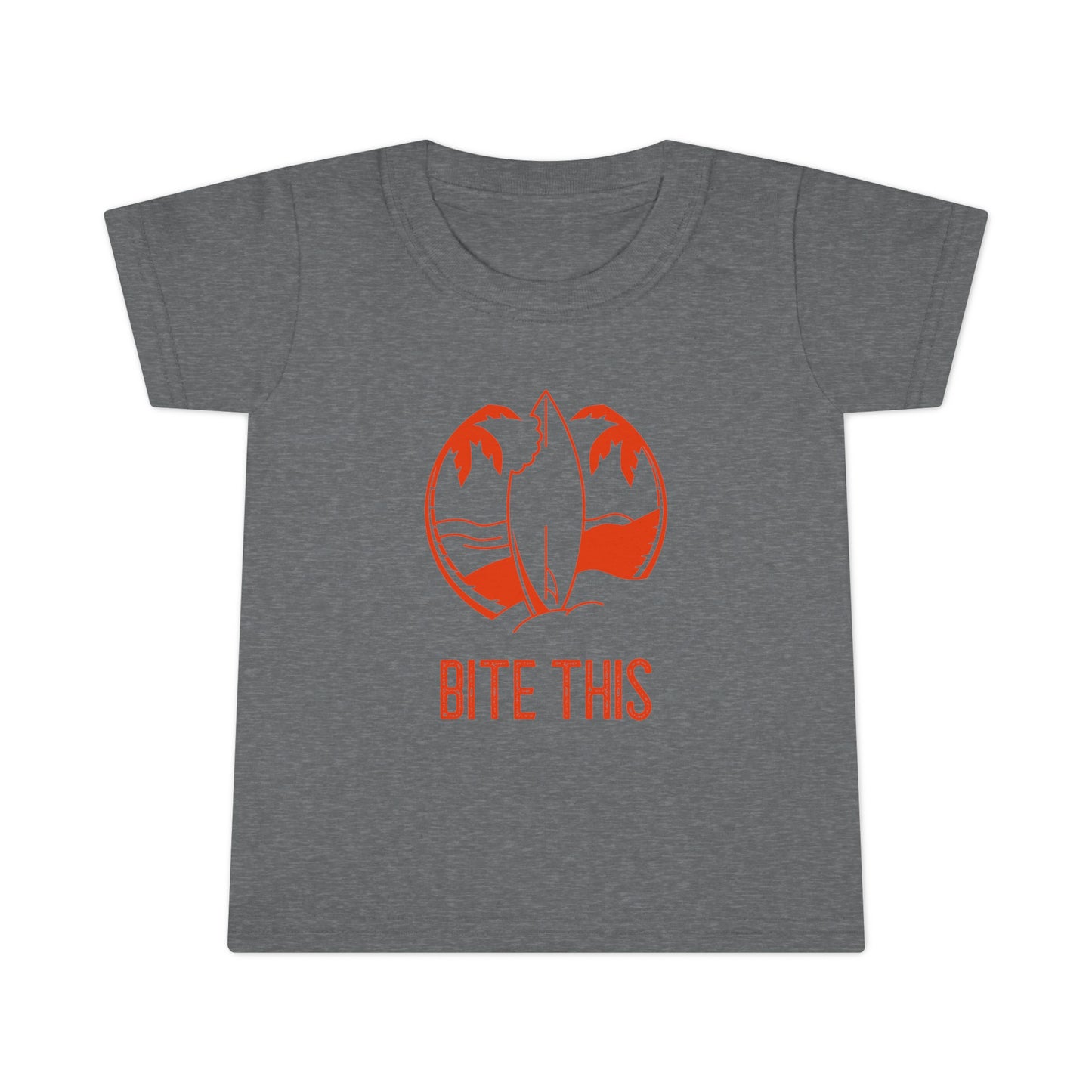 "Bite This" (Shark Bite in Surfboard) Toddler T-shirt