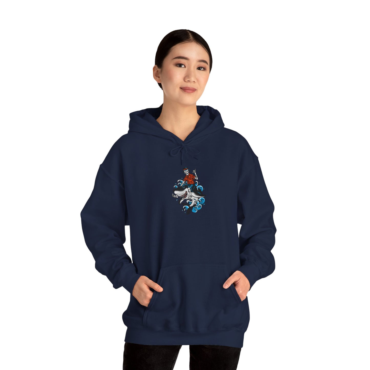 Rock on Skeleton Riding Shark Hooded Sweatshirt