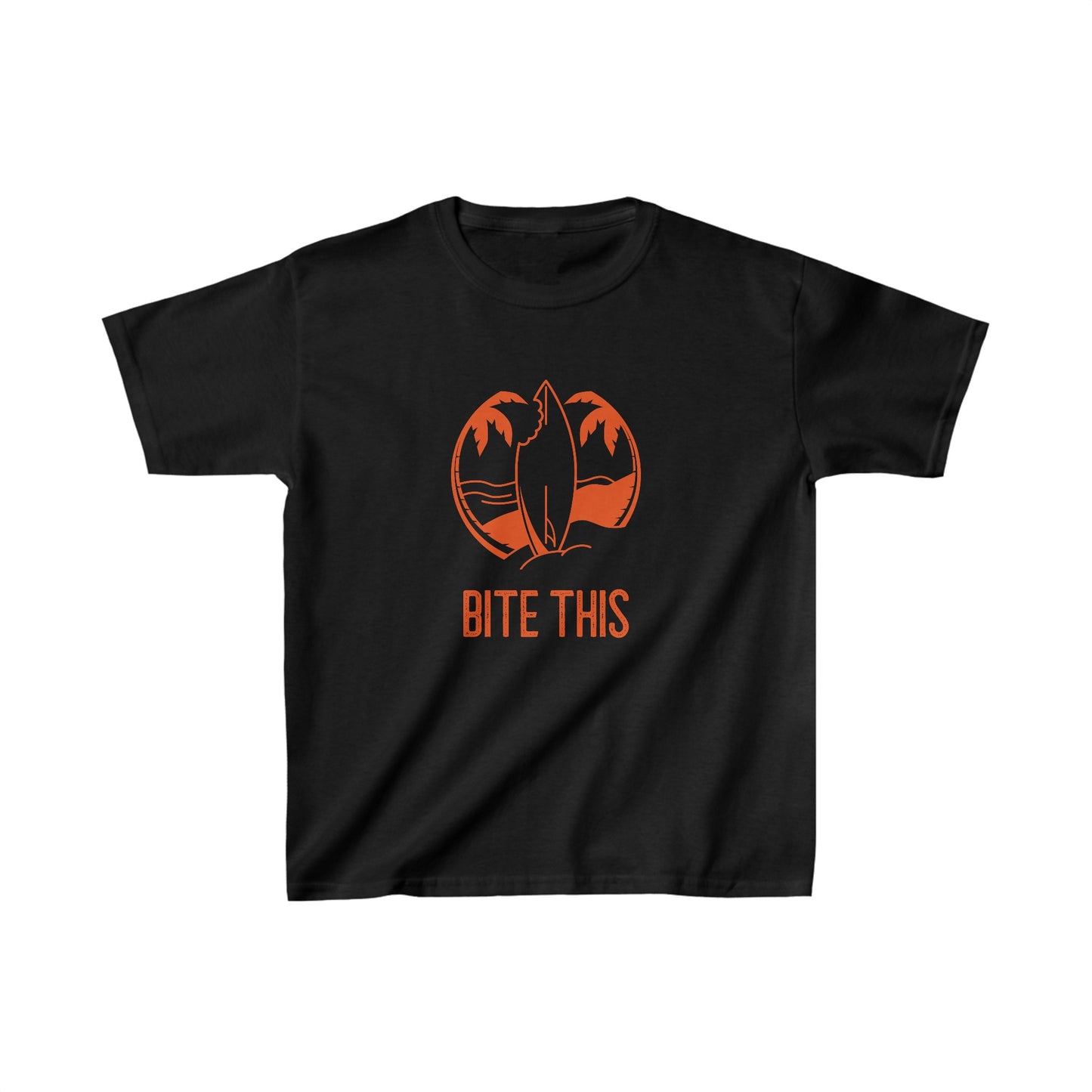 "Bite This" (Shark Bite in Surfboard) Kids T-Shirt