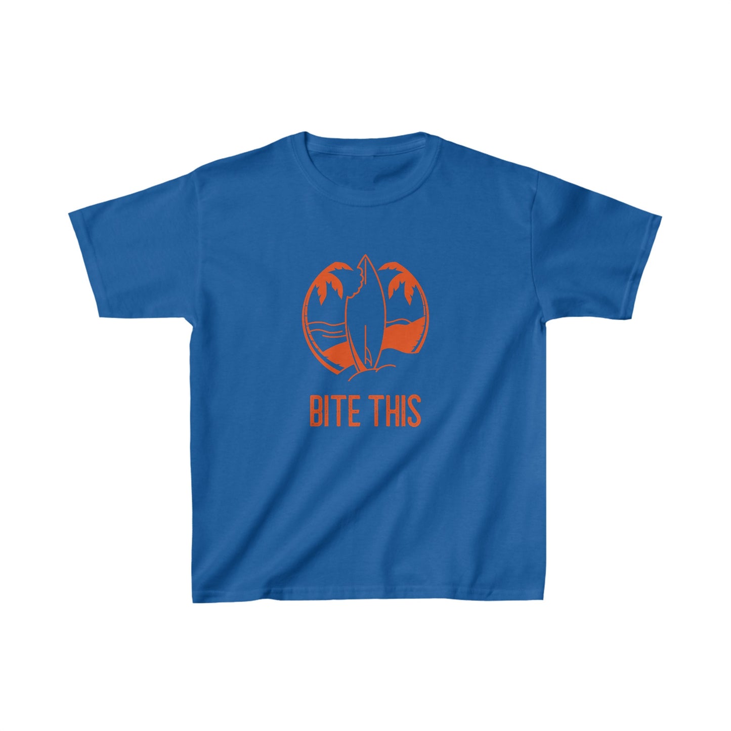 "Bite This" (Shark Bite in Surfboard) Kids T-Shirt