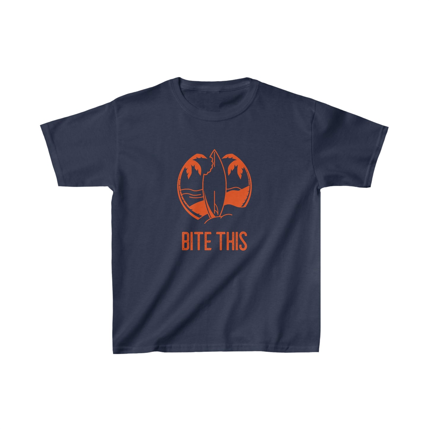 "Bite This" (Shark Bite in Surfboard) Kids T-Shirt