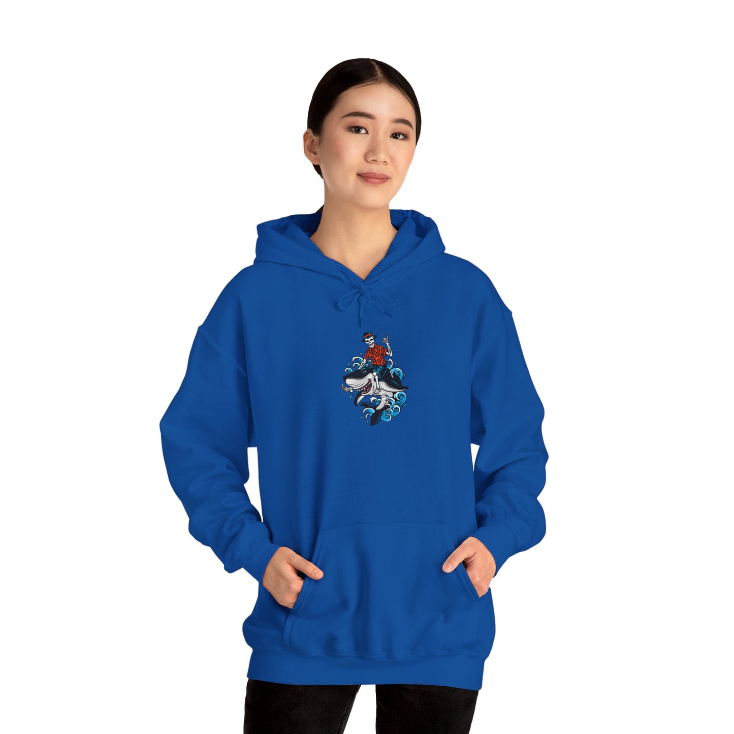 Rock on Skeleton Riding Shark Hooded Sweatshirt