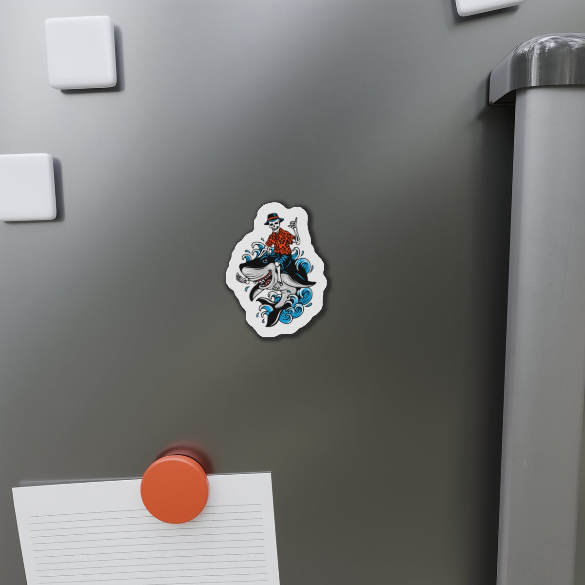 Rock on Skeleton Riding Shark Die-Cut Magnets