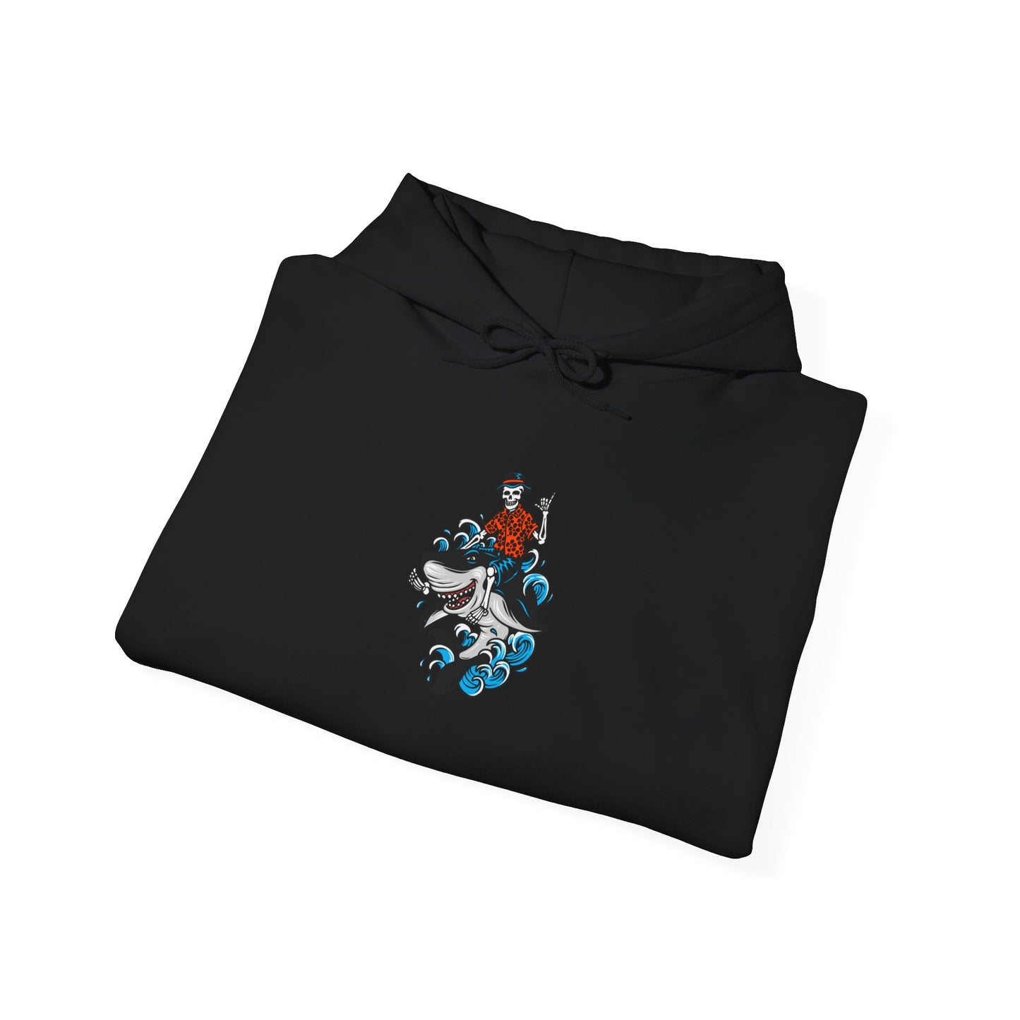 Rock on Skeleton Riding Shark Hooded Sweatshirt