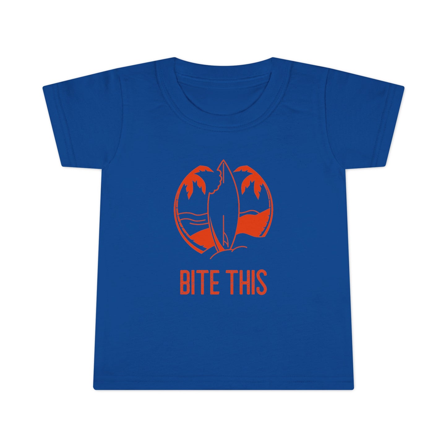 "Bite This" (Shark Bite in Surfboard) Toddler T-shirt
