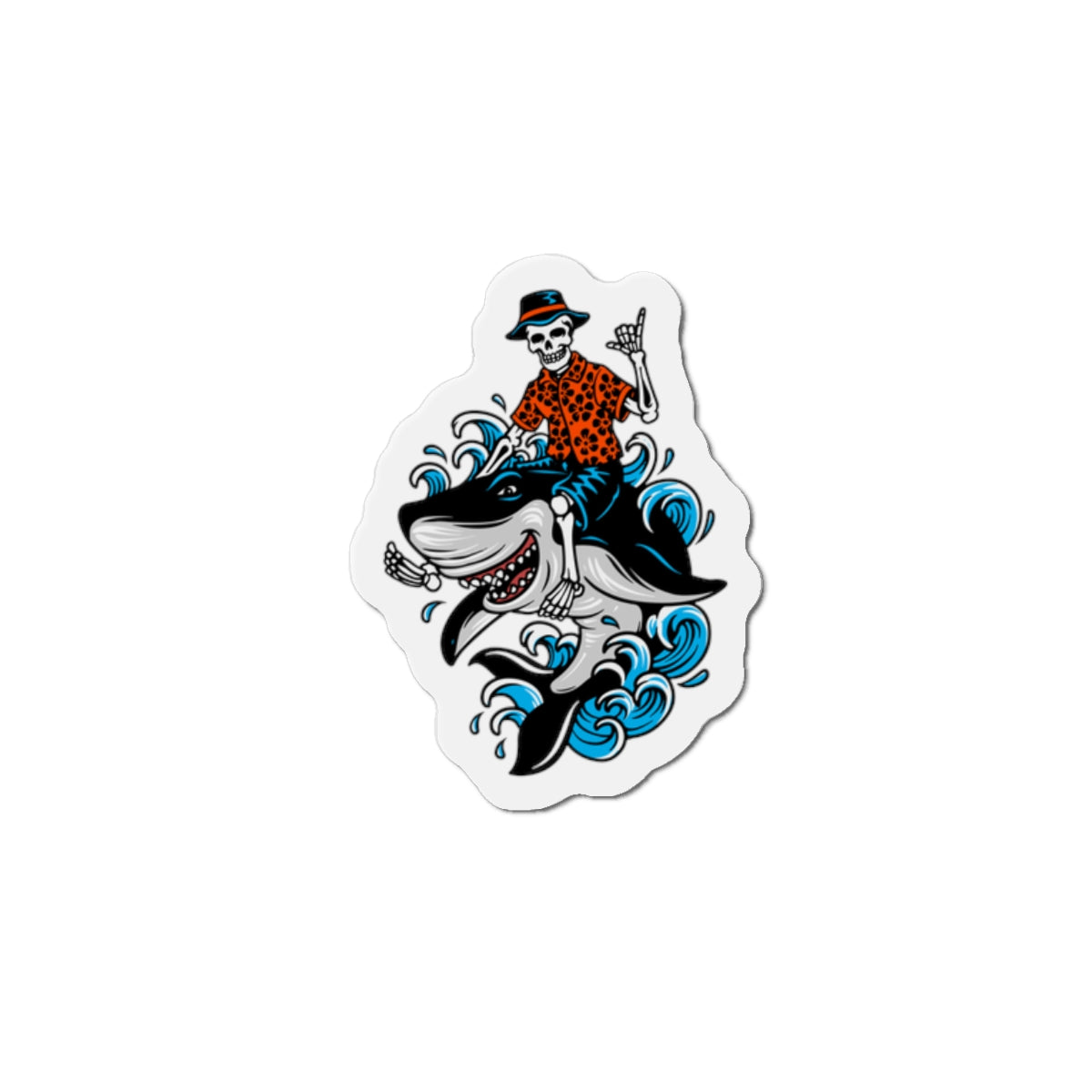 Rock on Skeleton Riding Shark Die-Cut Magnets