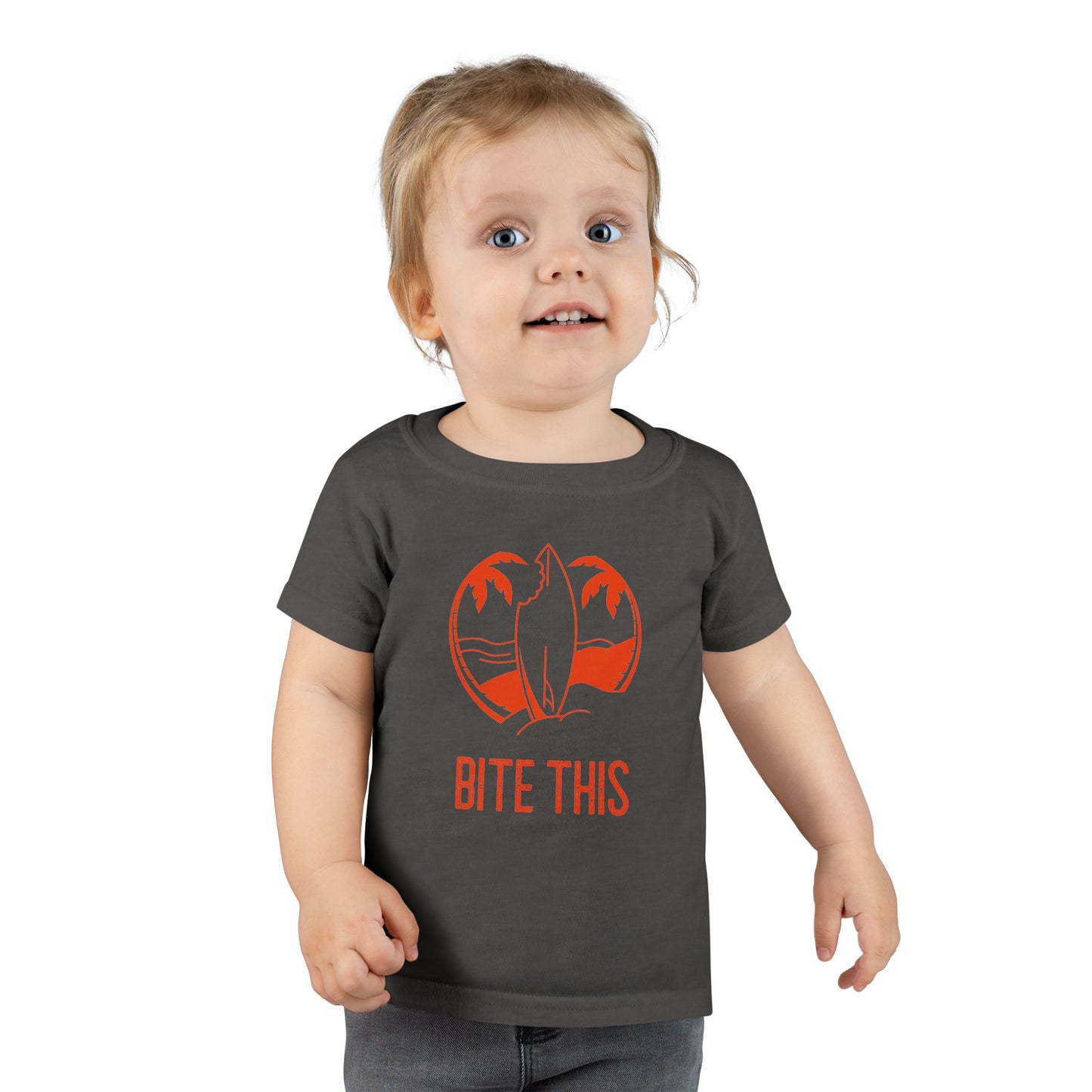 "Bite This" (Shark Bite in Surfboard) Toddler T-shirt