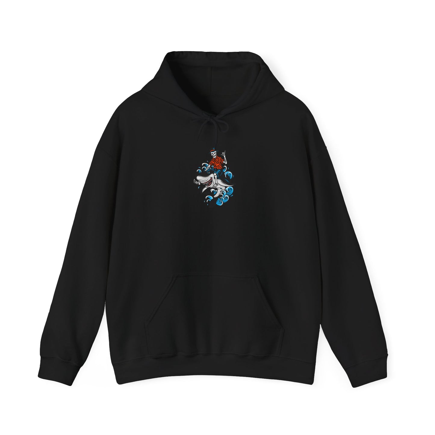 Rock on Skeleton Riding Shark Hooded Sweatshirt