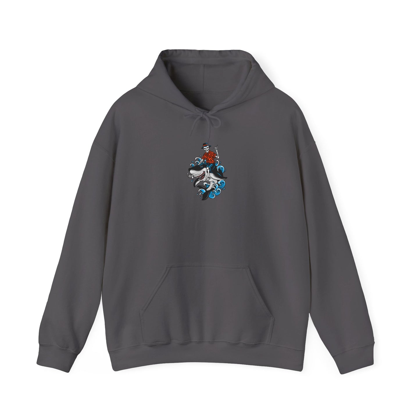 Rock on Skeleton Riding Shark Hooded Sweatshirt