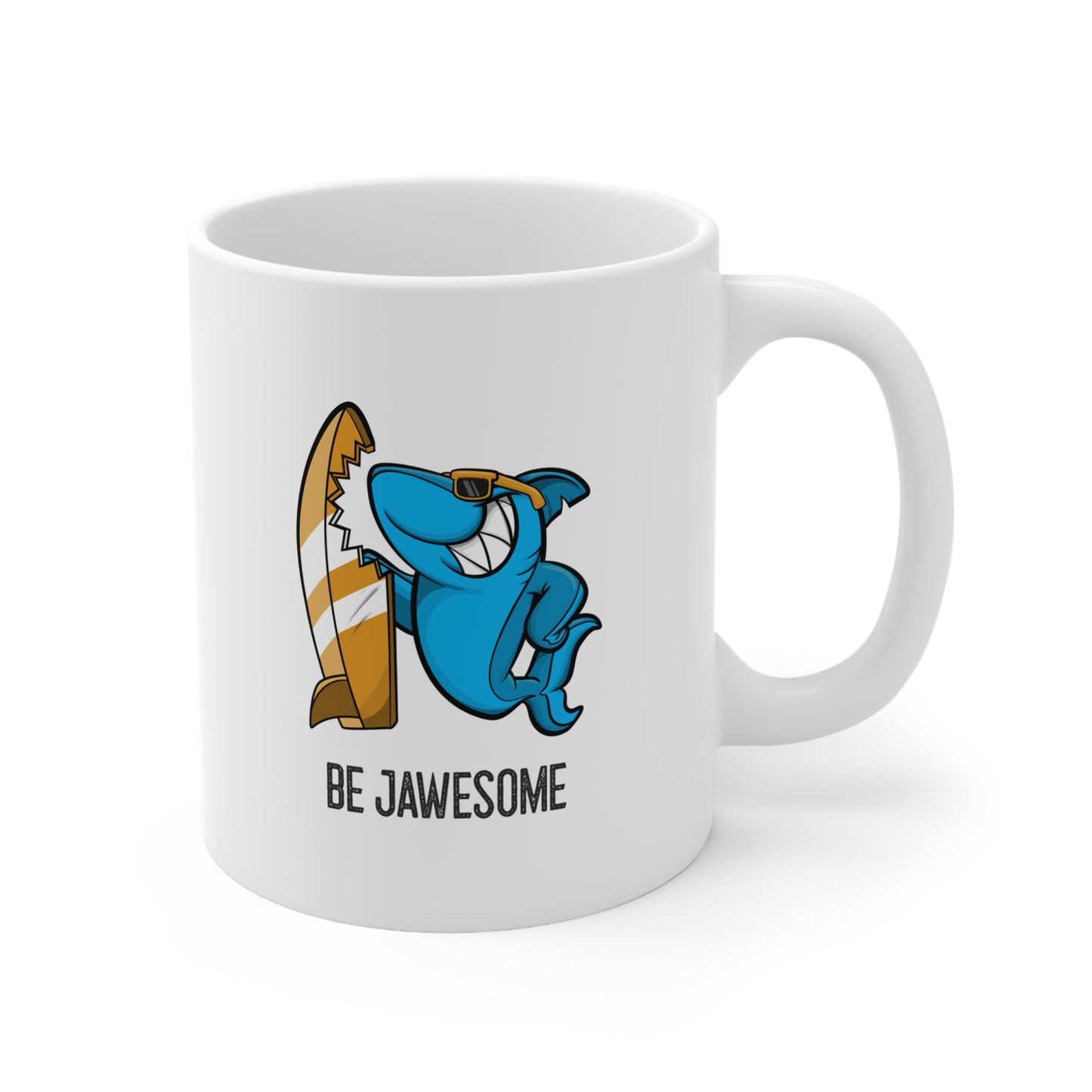 Be Jawesome (Shark Surfing) Ceramic Mug, 11oz