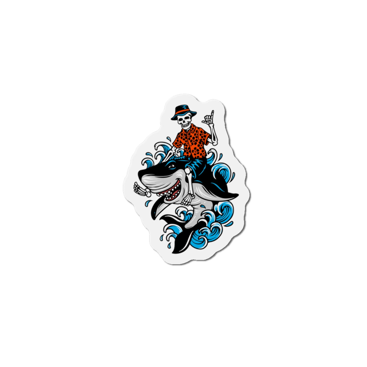 Rock on Skeleton Riding Shark Die-Cut Magnets