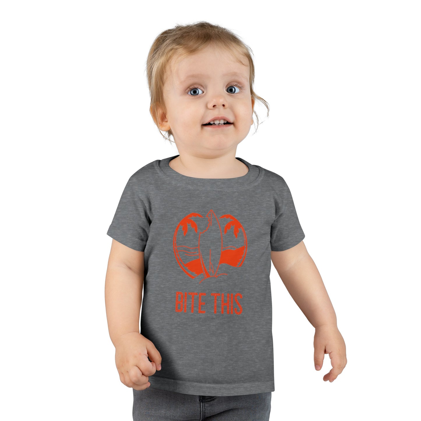 "Bite This" (Shark Bite in Surfboard) Toddler T-shirt