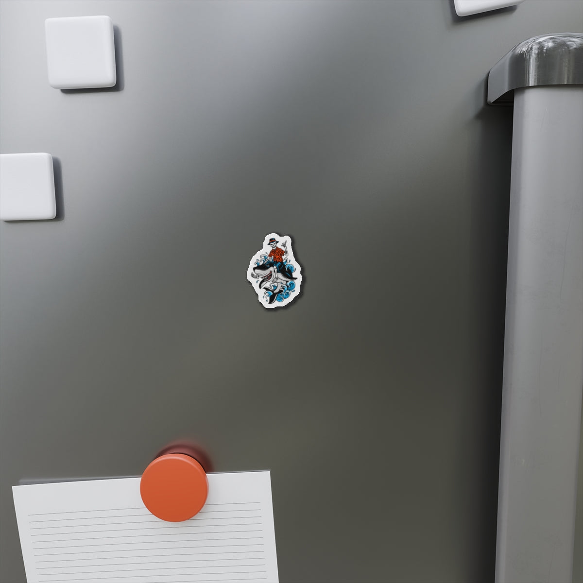 Rock on Skeleton Riding Shark Die-Cut Magnets