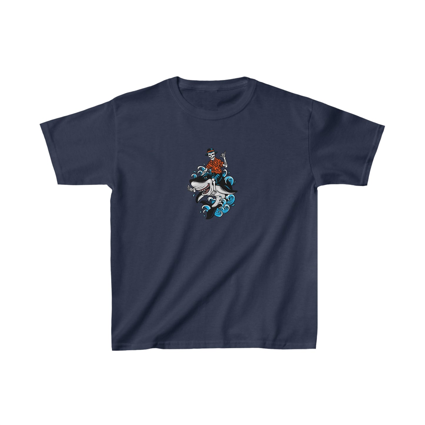 Rock on Skeleton Riding Shark Kids T-Shirt