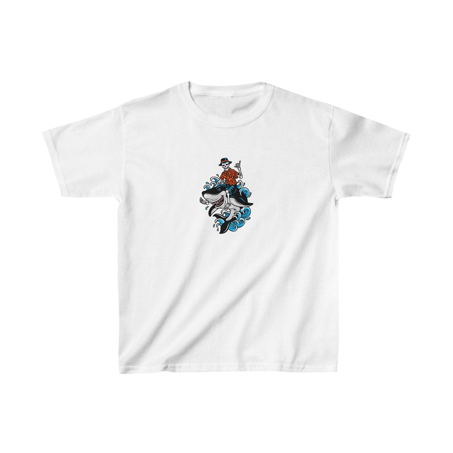 Rock on Skeleton Riding Shark Kids T-Shirt