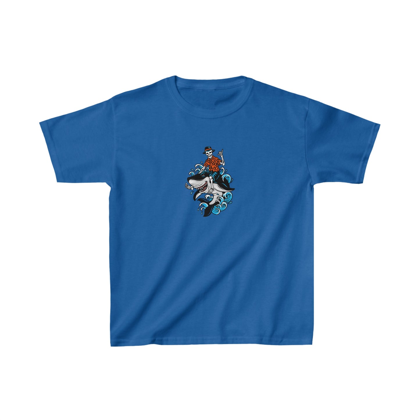 Rock on Skeleton Riding Shark Kids T-Shirt