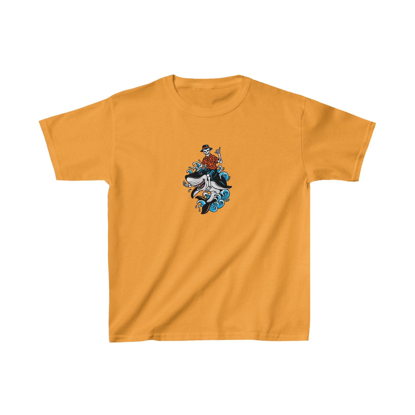 Rock on Skeleton Riding Shark Kids T-Shirt