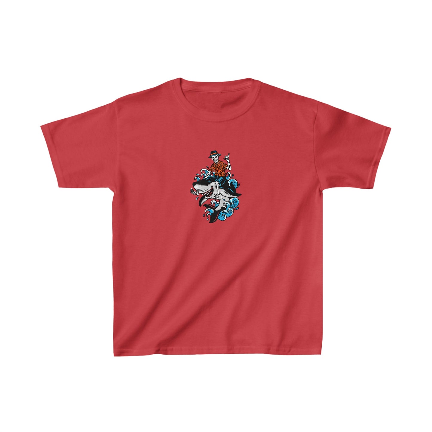 Rock on Skeleton Riding Shark Kids T-Shirt