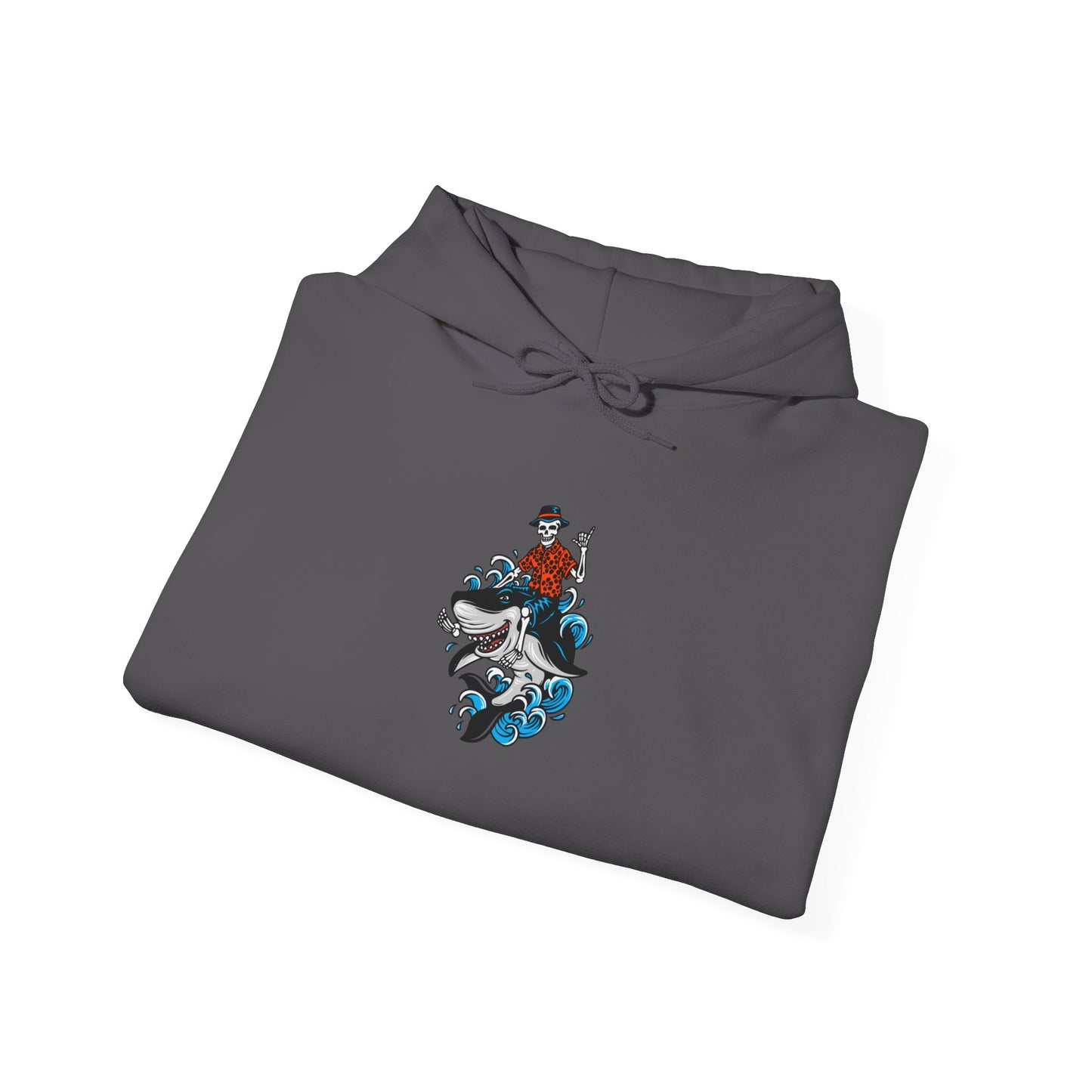 Rock on Skeleton Riding Shark Hooded Sweatshirt