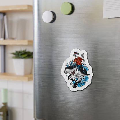 Rock on Skeleton Riding Shark Die-Cut Magnets