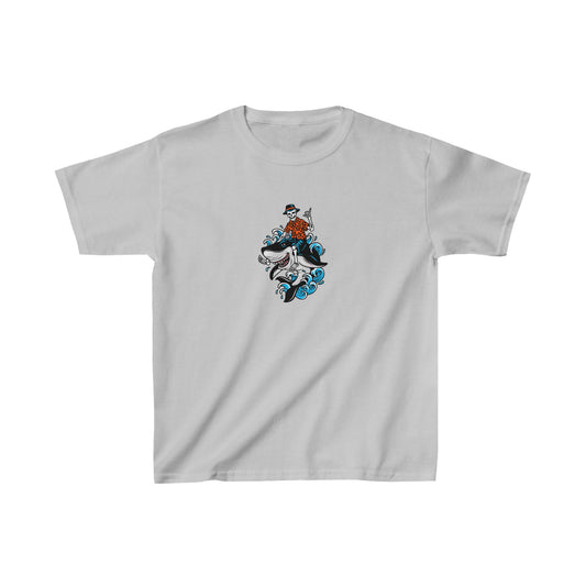 Rock on Skeleton Riding Shark Kids T-Shirt