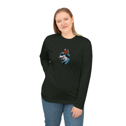 Rock on Skeleton Riding Shark Performance Long Sleeve Shirt