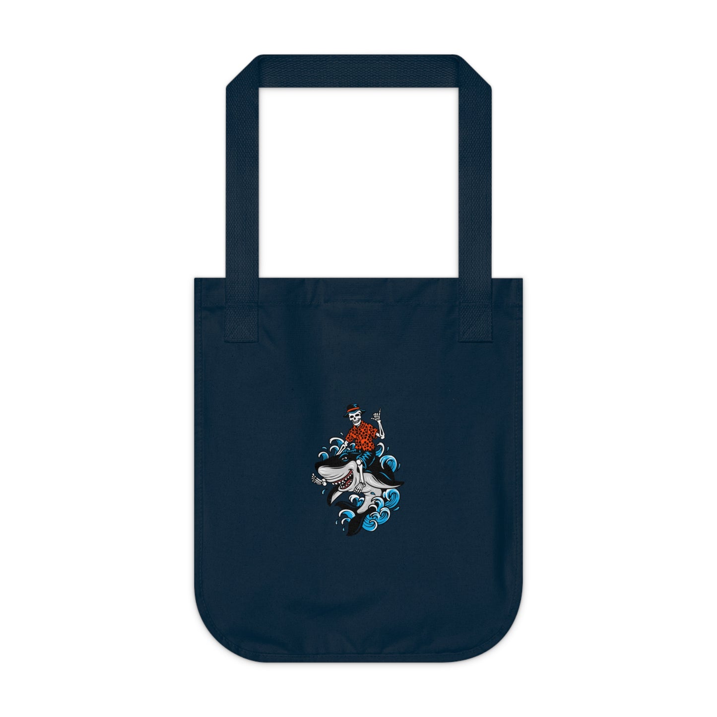 Rock on Skeleton Riding Shark Organic Canvas Tote Bag