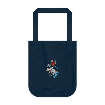 Rock on Skeleton Riding Shark Organic Canvas Tote Bag