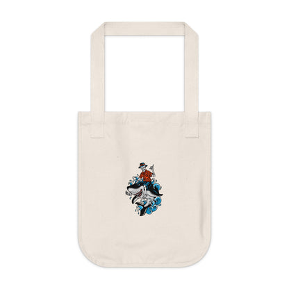 Rock on Skeleton Riding Shark Organic Canvas Tote Bag