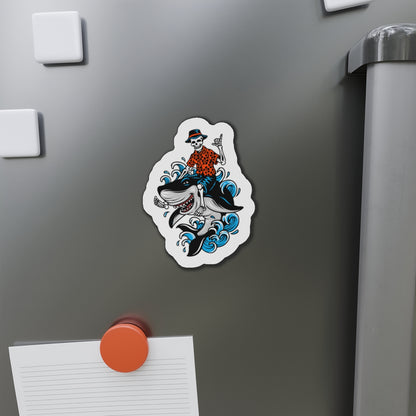 Rock on Skeleton Riding Shark Die-Cut Magnets