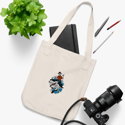 Rock on Skeleton Riding Shark Organic Canvas Tote Bag