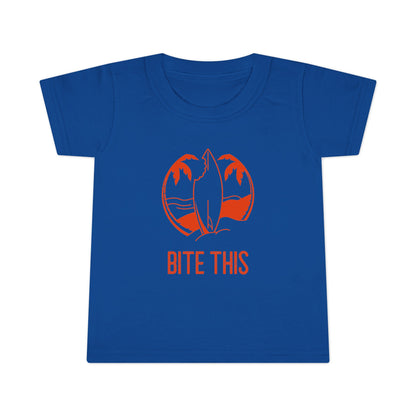 "Bite This" (Shark Bite in Surfboard) Toddler T-shirt