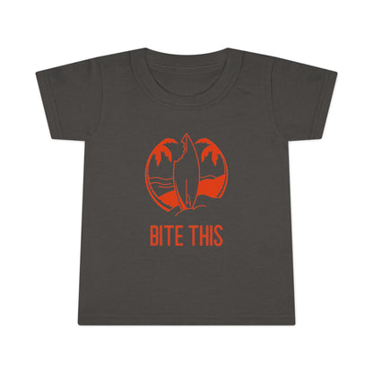 "Bite This" (Shark Bite in Surfboard) Toddler T-shirt