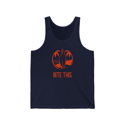 "Bite This" (Shark Bite in Surfboard) Jersey Tank