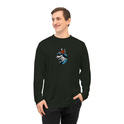 Rock on Skeleton Riding Shark Performance Long Sleeve Shirt