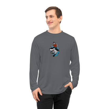 Rock on Skeleton Riding Shark Performance Long Sleeve Shirt