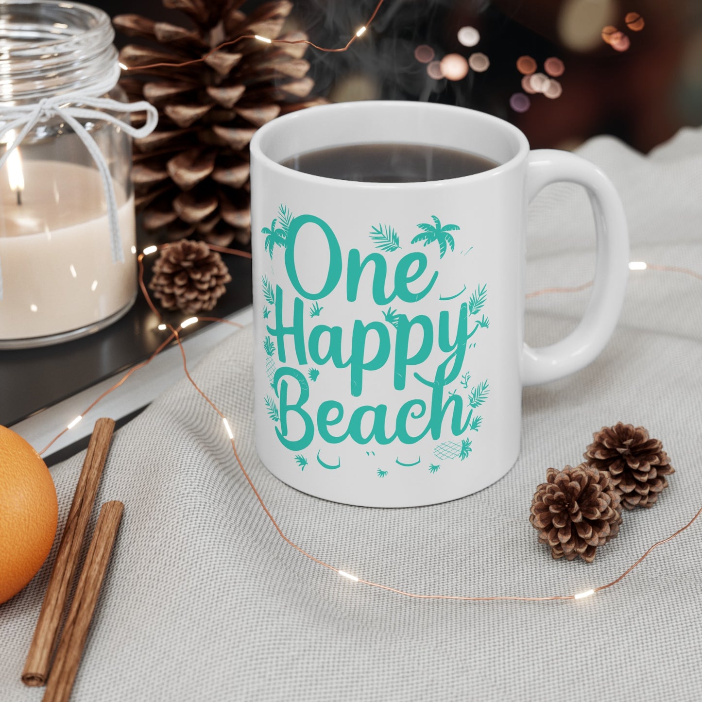 One Happy Beach Ceramic Mug, (11oz, 15oz)