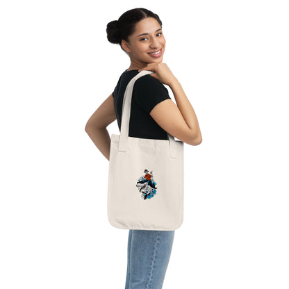 Rock on Skeleton Riding Shark Organic Canvas Tote Bag