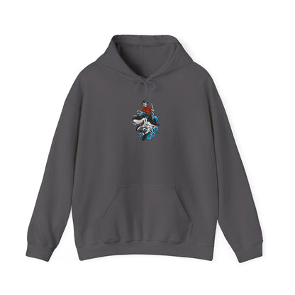 Rock on Skeleton Riding Shark Hooded Sweatshirt