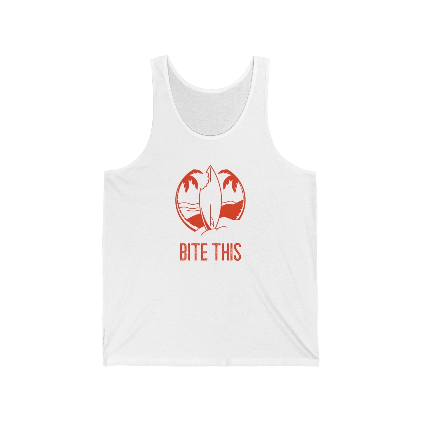 "Bite This" (Shark Bite in Surfboard) Jersey Tank