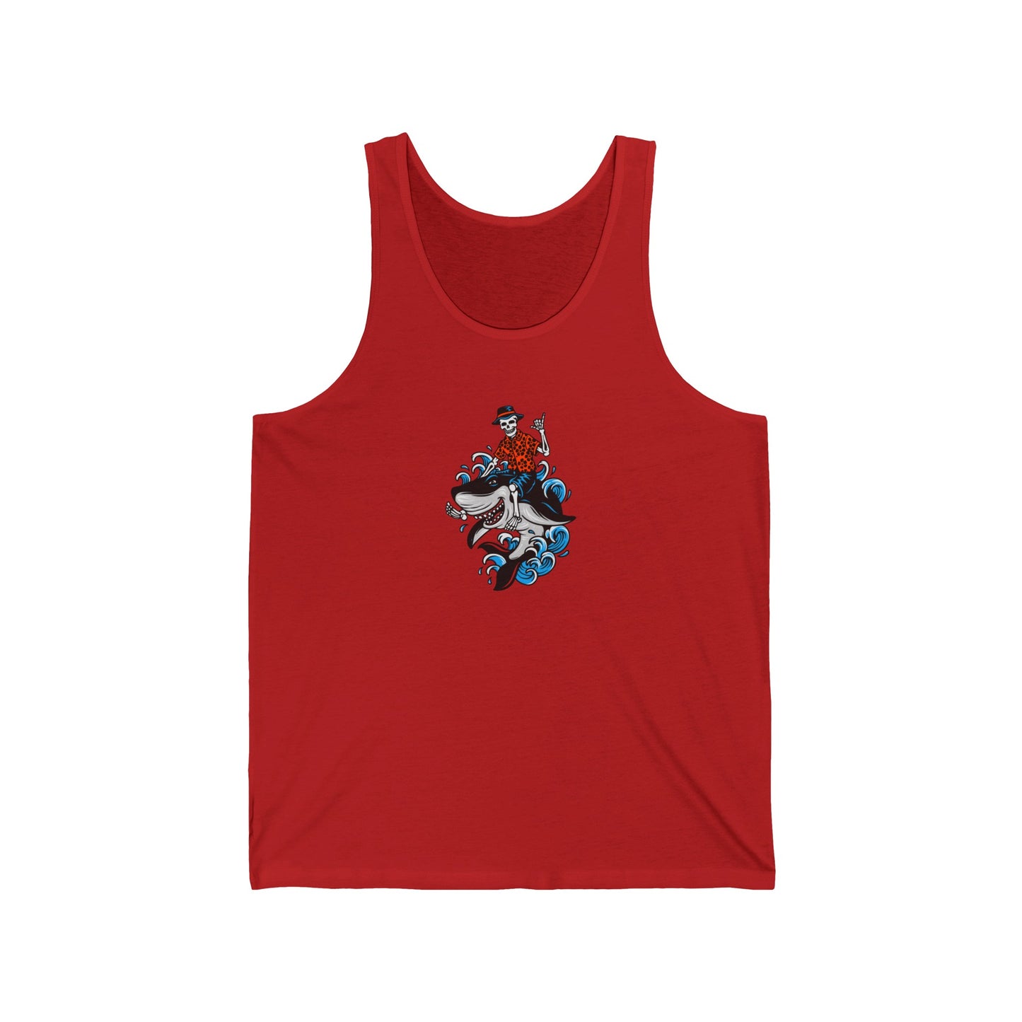 Rock on Skeleton Riding Shark Jersey Tank