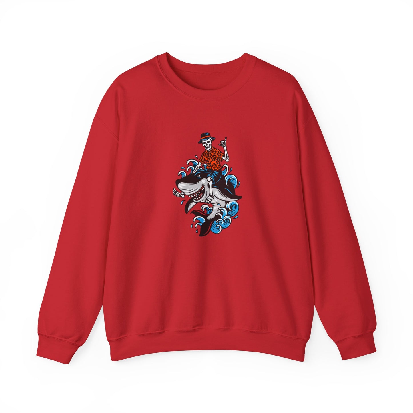 Rock on Skeleton Riding Shark Crewneck Sweatshirt