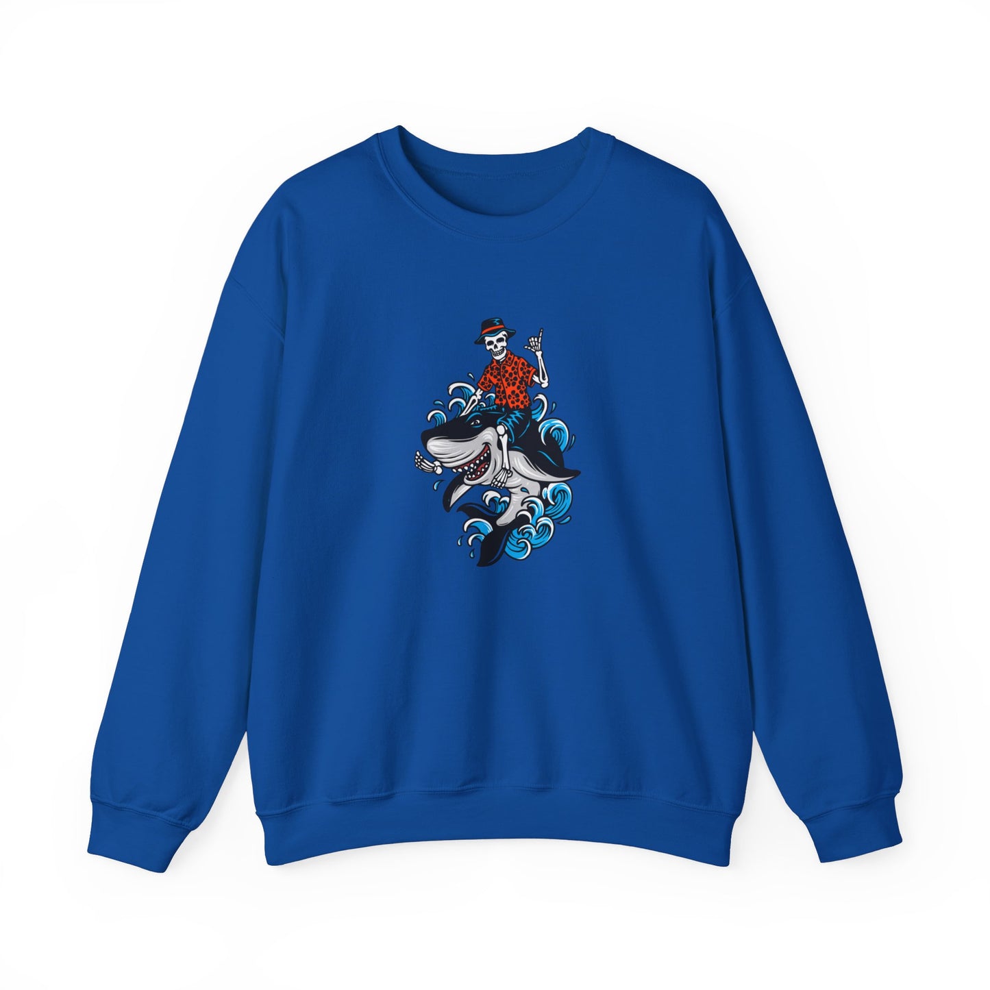 Rock on Skeleton Riding Shark Crewneck Sweatshirt