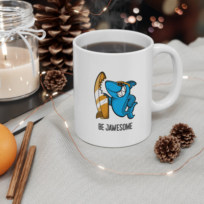 Be Jawesome (Shark Surfing) Ceramic Mug, 11oz